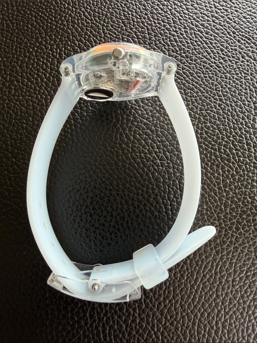 Light Blue Silicone Swatch Watch with opalescent face Like new with new battery - Picture 3 of 5